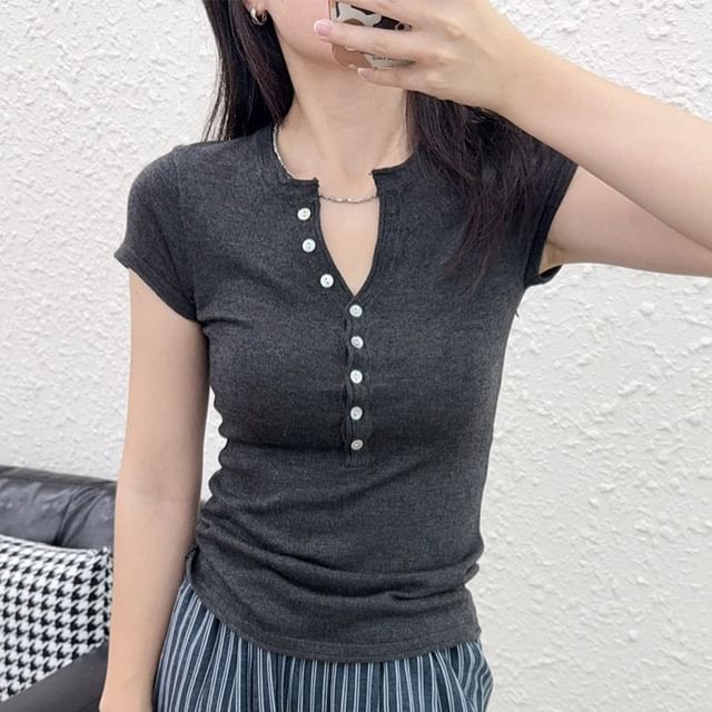 Henley Short Sleeve Basic Knit Top