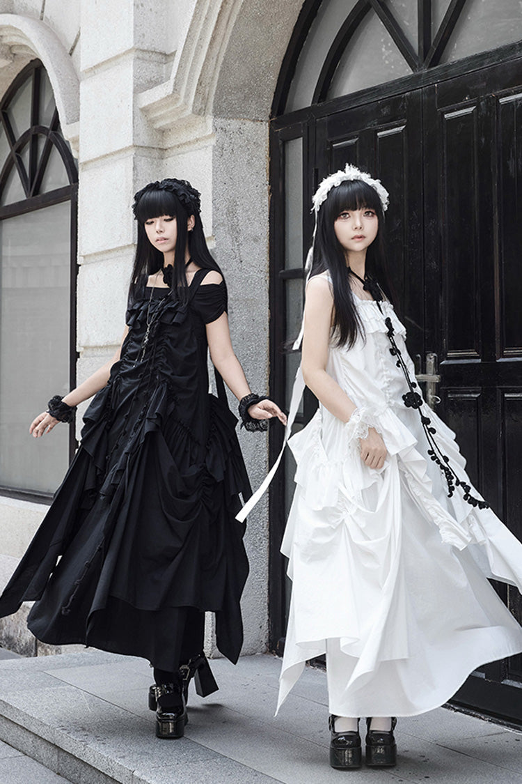 Ivory Gothic Strap Dress with Sleeveless Ruffles - Dream