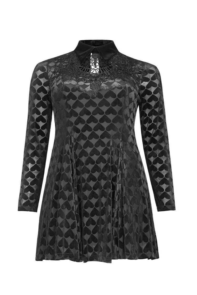 Front Chest Hollow-Out Decals Long Sleeve Back Waist Lace-Up Plus Size Velvet Print Gothic Dress