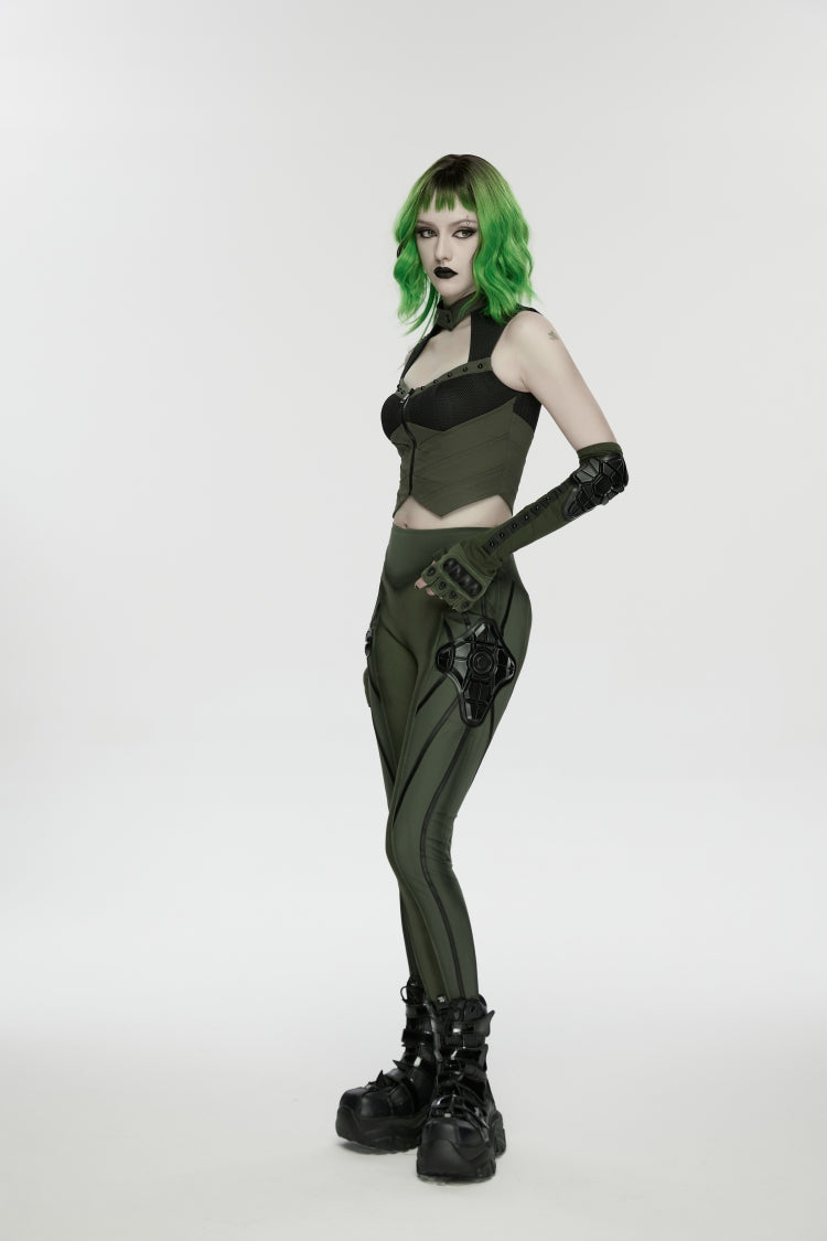 Armor-Accentuated Paneled Slim Punk Leggings