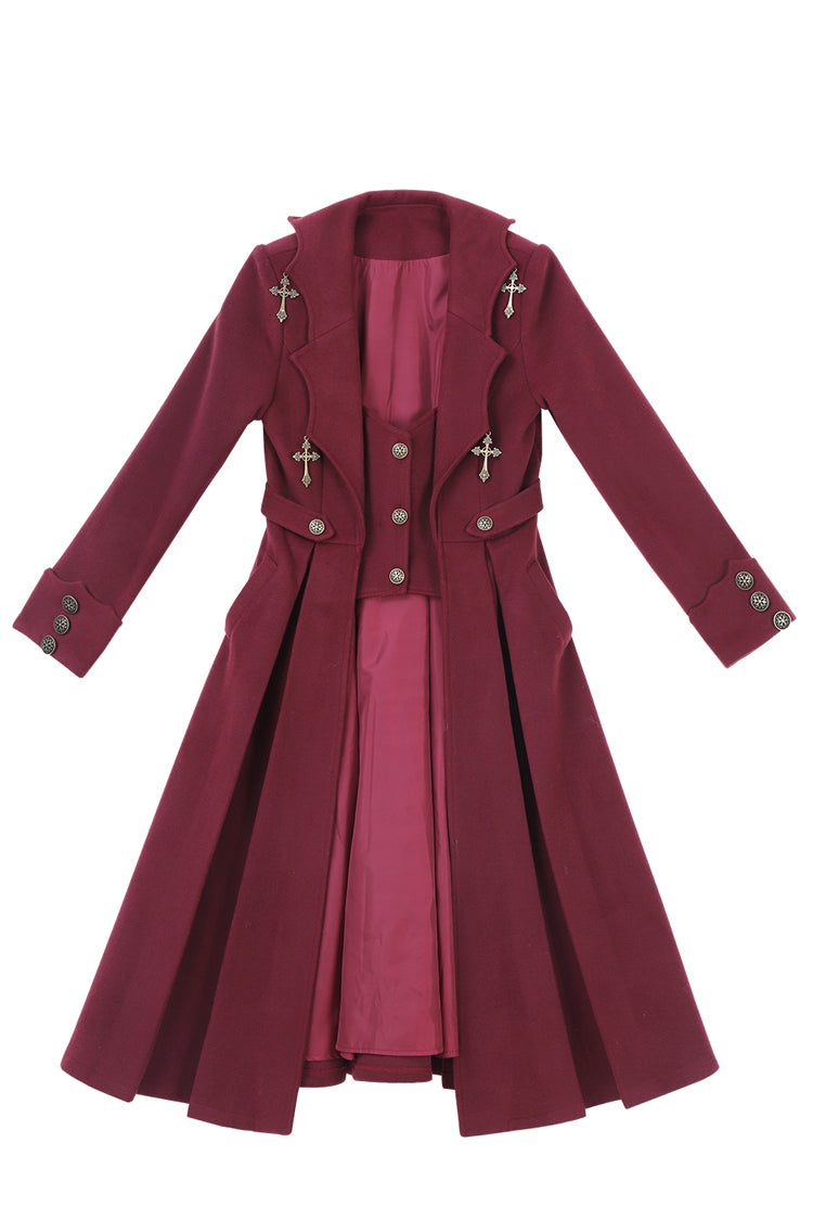 Dracula-Themed Dark Red Gothic Prince Coat with Long Sleeves
