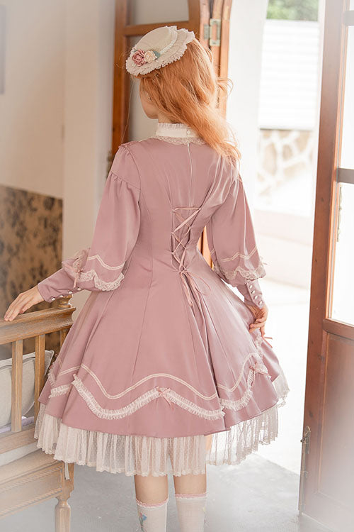 Alice Girl Andrea Ruffled OP Dress - Solid Bowknot Sweet Lolita