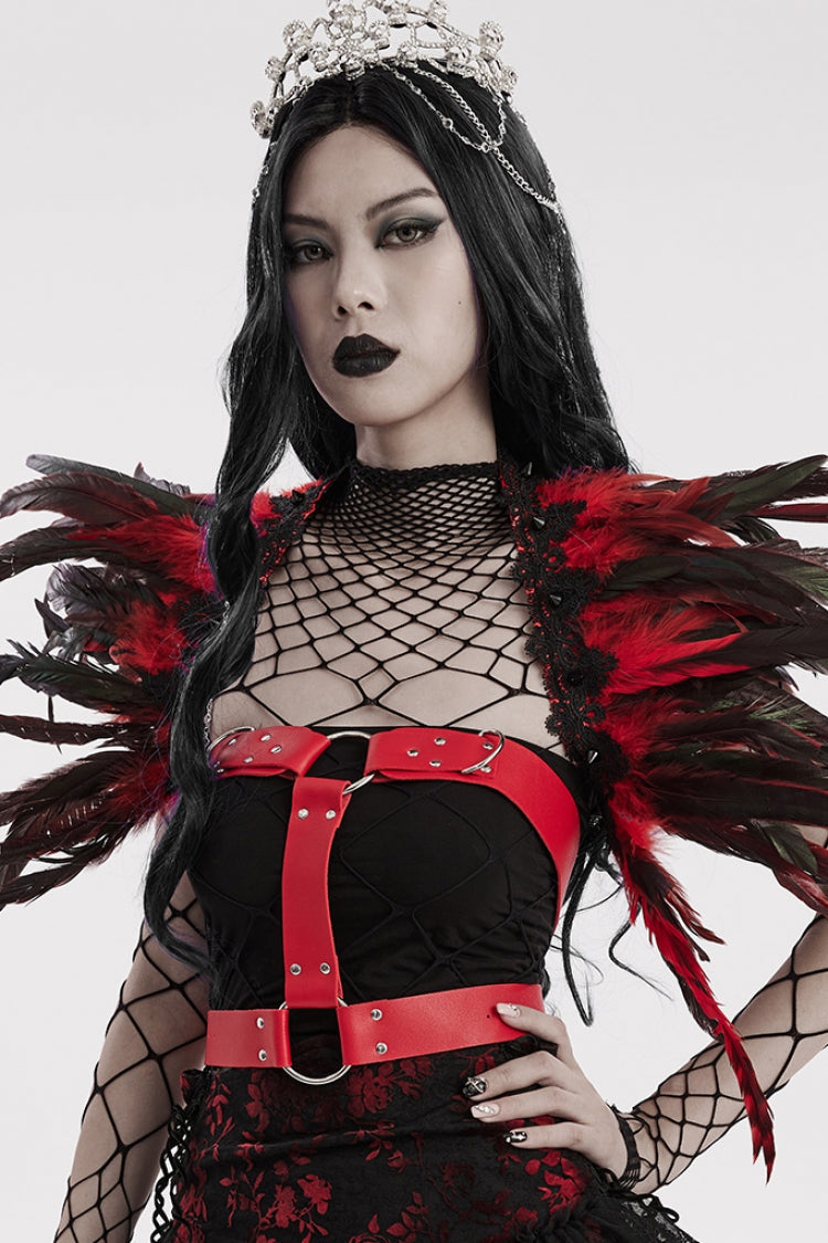 Crimson & Noir Faux Feather Gothic Shoulder Harness for Women