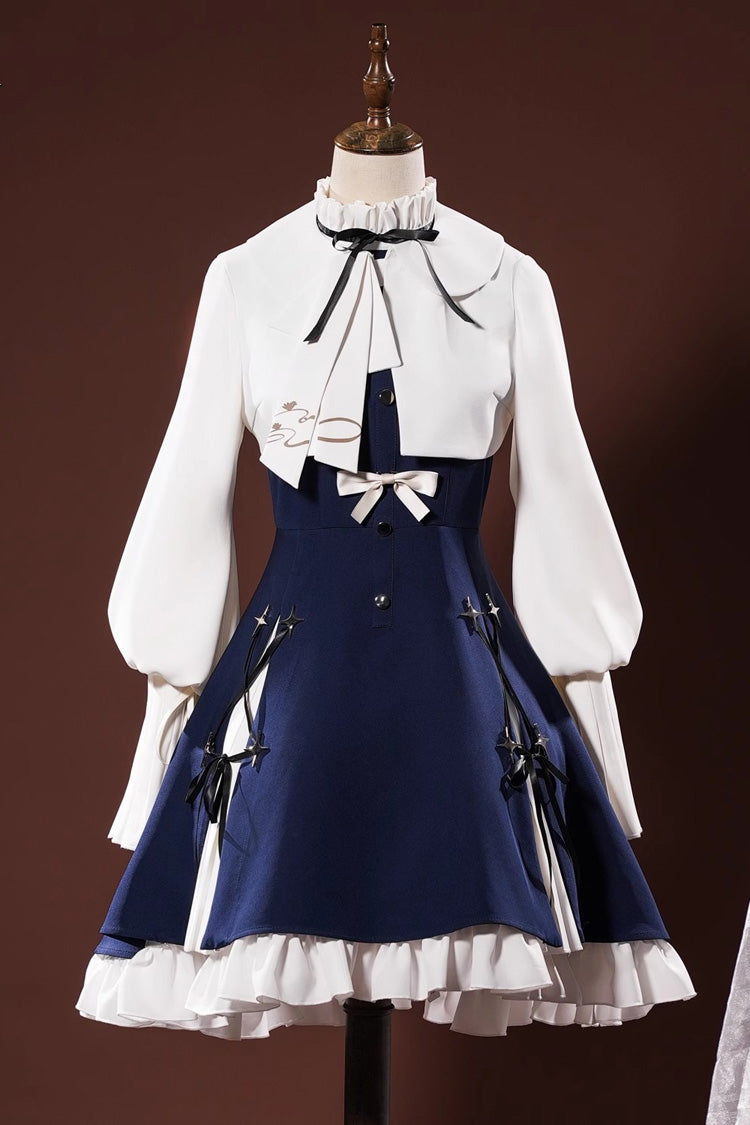 Cerulean and Ivory Ruffle Bow Cosplay Dress Set Inspired by Arknights Amiya - Classic Lolita
