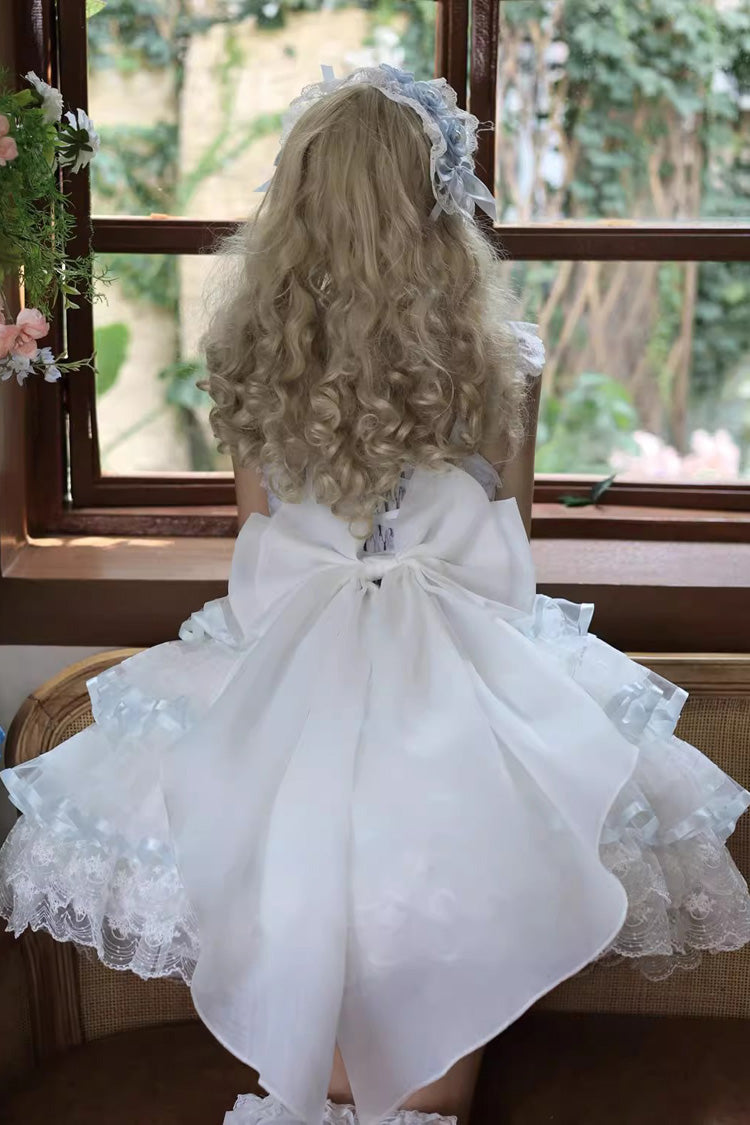 Azure Rose Feather Waltz Sleeveless Triple-Layer Ruffle Bow Lace Ballet Lolita JSK