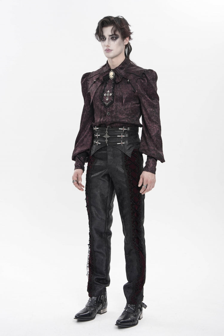 Scarlet Lapel Lantern Sleeve Jacquard Bow Men's Gothic Shirt