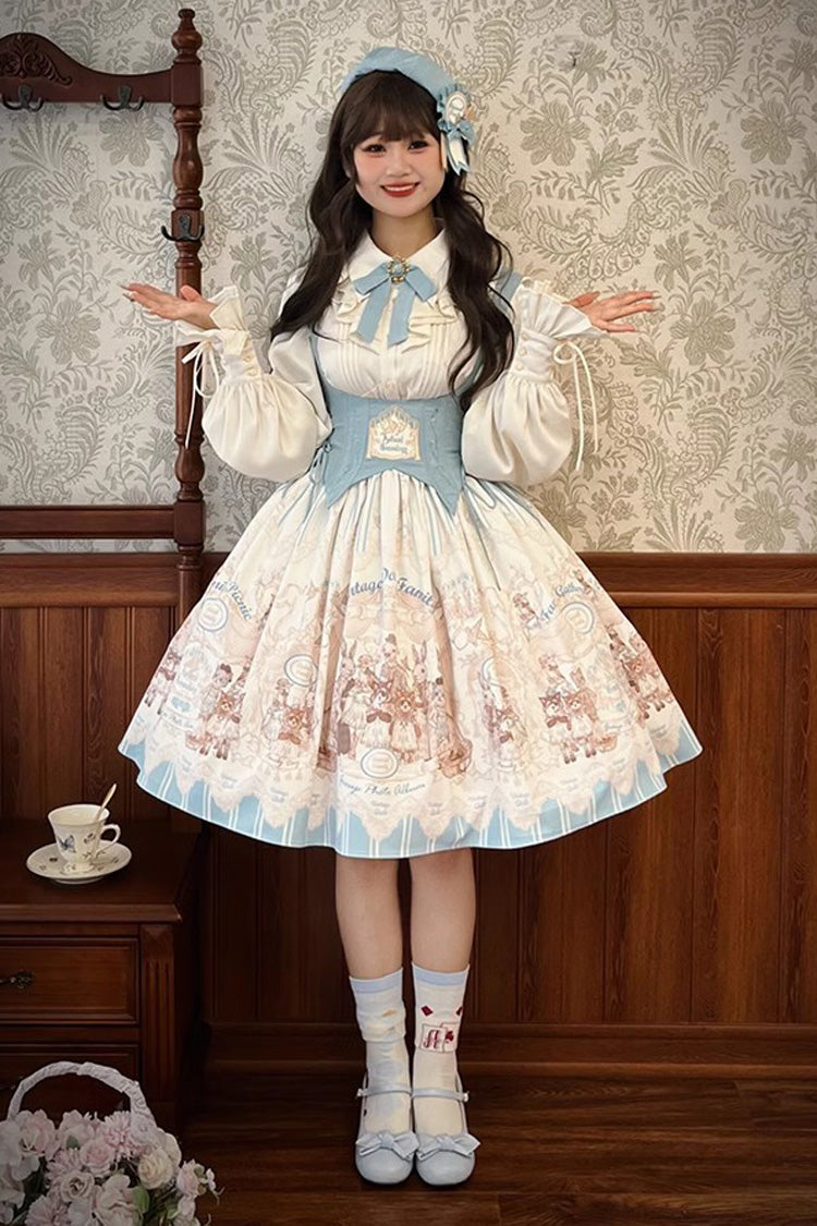 Dollhouse Print Short JSK Dress with Embroidery and Ruffles