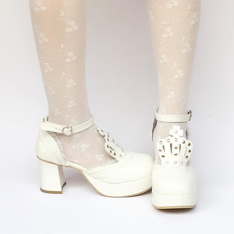 SP168283 Princess White Custom Platform Shoes Made Crown