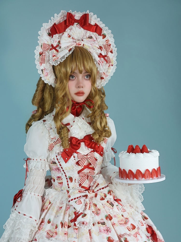 Bonnet White Yellow / Pink Lolita Sweet