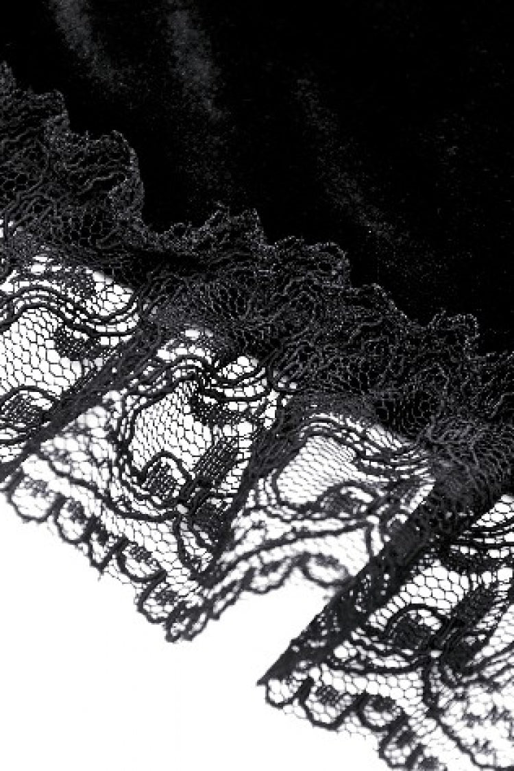 Jet-Black Gothic Cape with Flared Sleeves and Ruffled Lace Trim