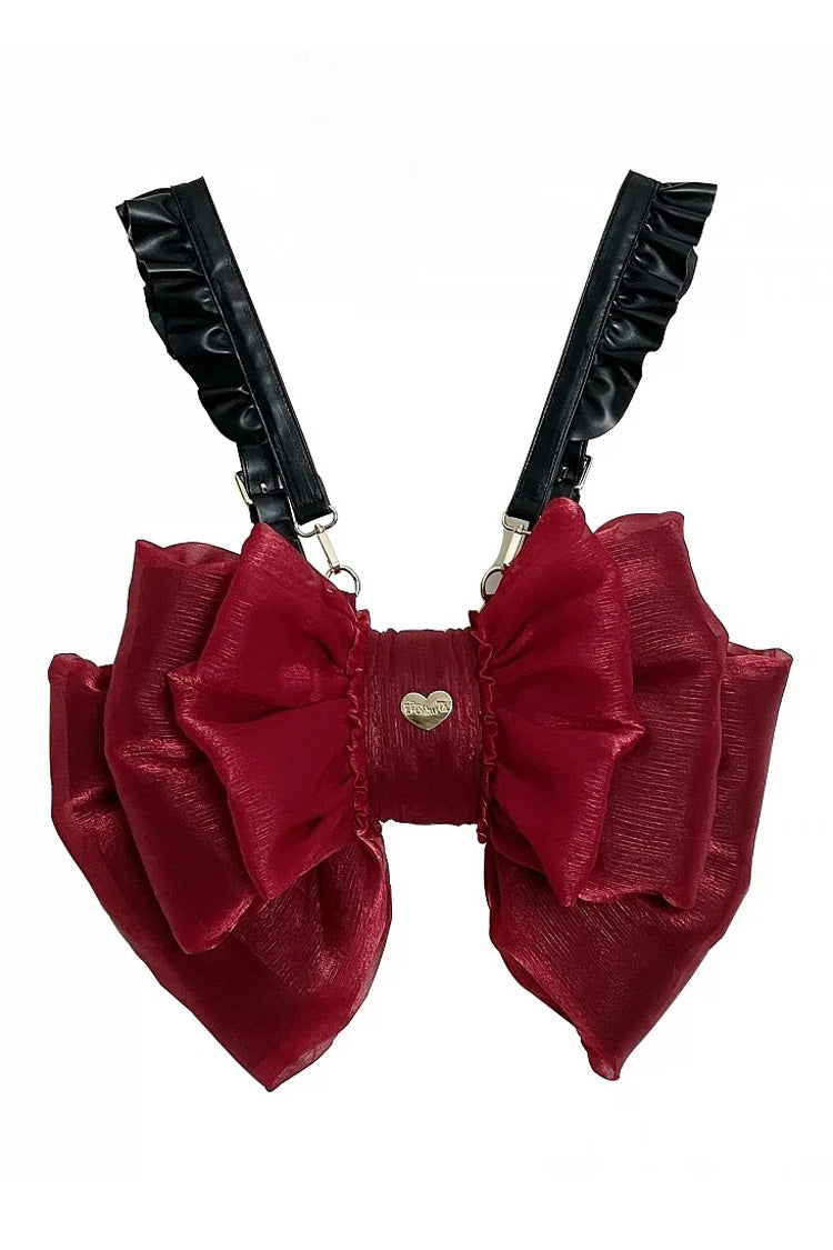 Burgundy Large Ribbon Heart Nameplate Lolita Satchel