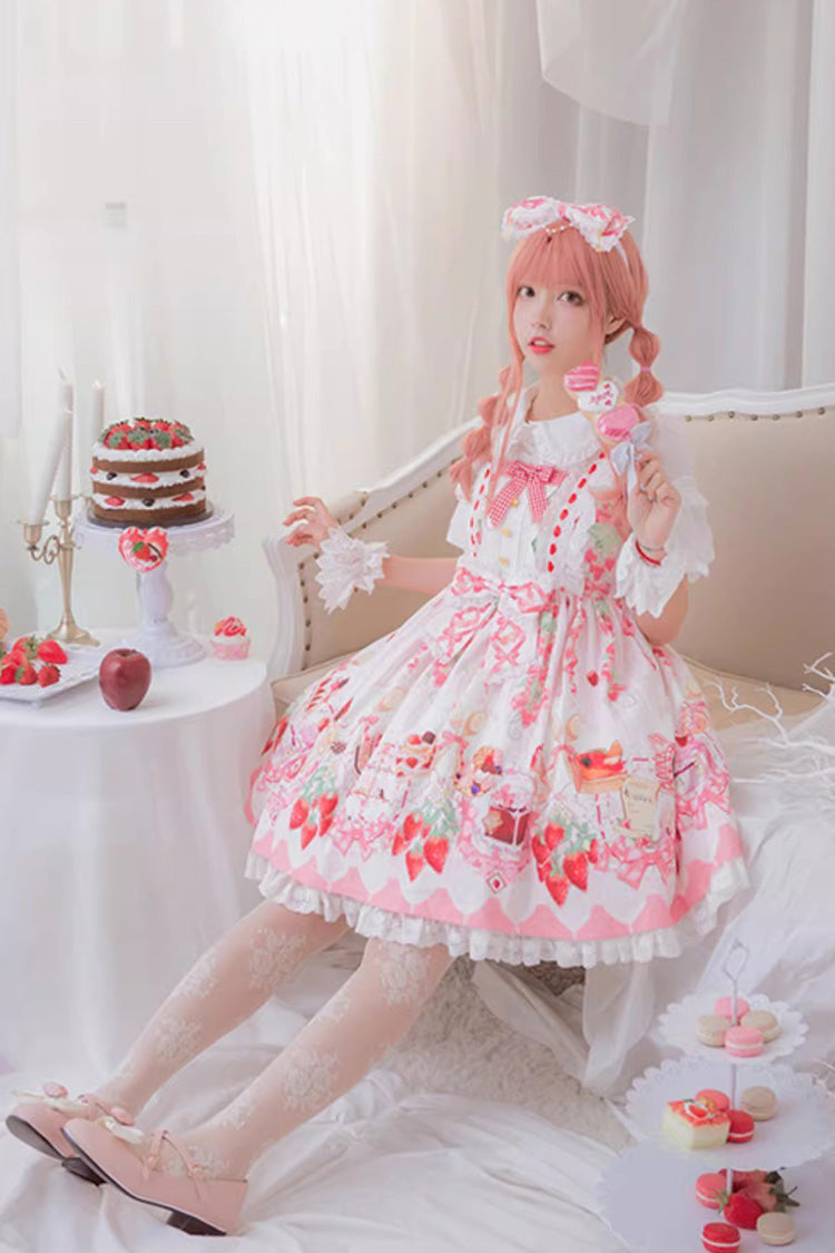 Sleeveless Ruffled Bow Sweet JSK with Print - Strawberry Feast