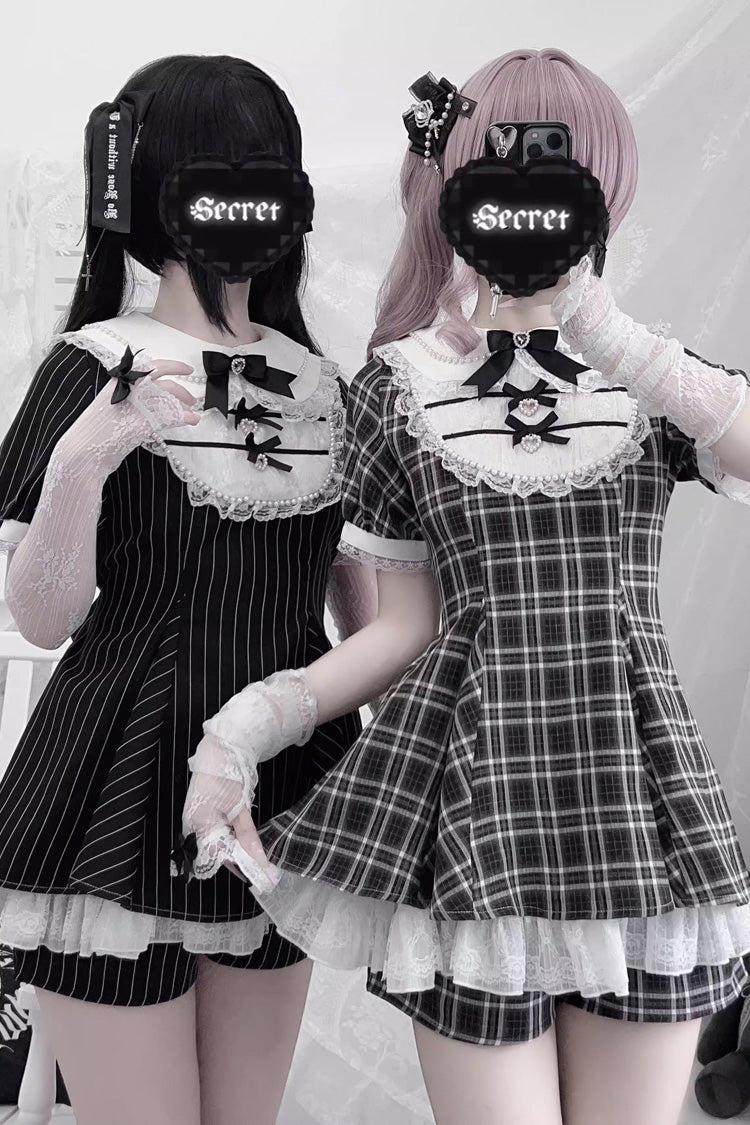 Gothic Japanese Dress Set with Rabbit Ears and Doll Collar - Moonlight Whispers, 2 Colors