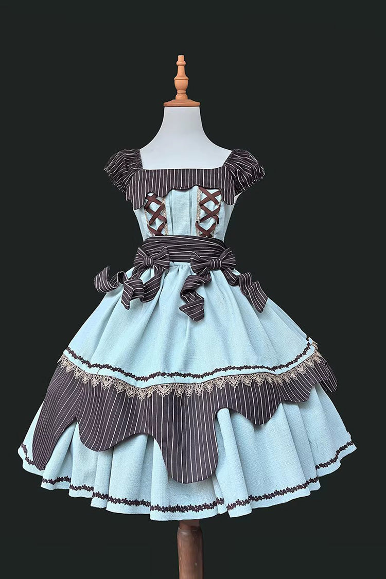 Irregular Sweet Dress with Double-Layered Print and Bow Lace-Up - Strawberry and Mint Chocolate