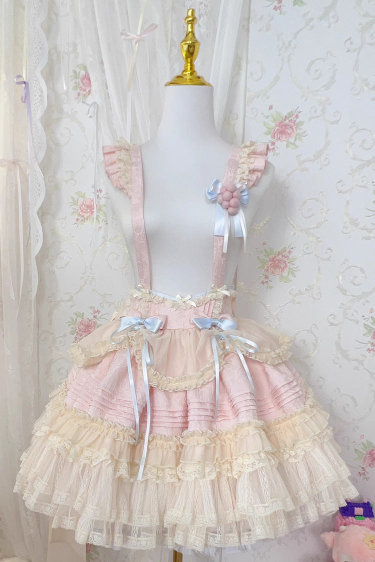 Grape Crunchies Sleeveless Multi-Tiered Ruffled Bow Lace Sweet Lolita Tank Dress Two Colors