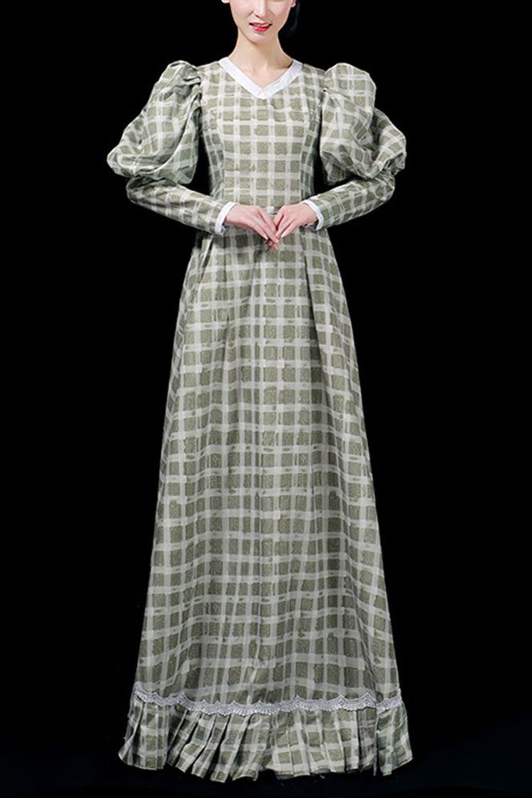 Emerald Plaid High-Waist Ruffled Victorian Lolita Evening Gown
