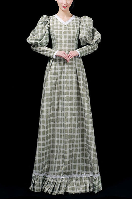 Emerald Plaid High-Waist Ruffled Victorian Lolita Evening Gown