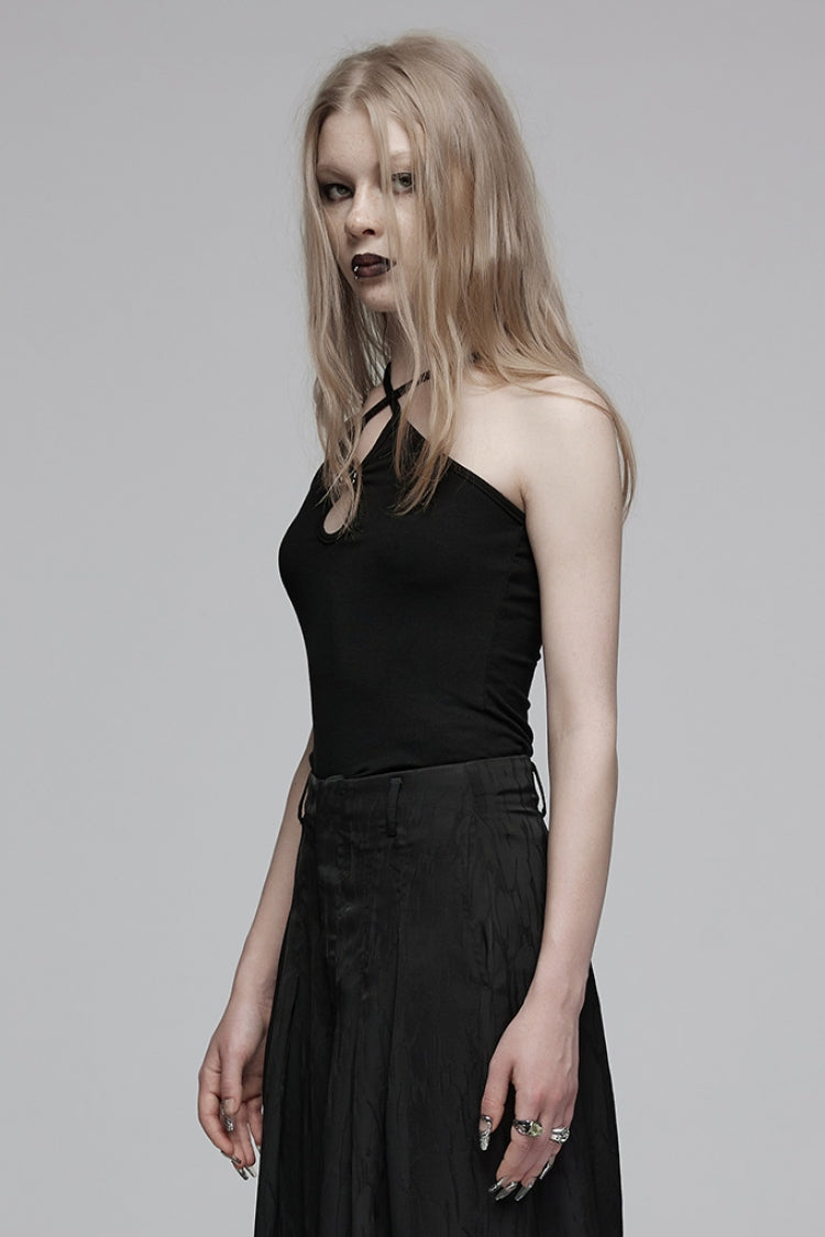 Daring Black Drop Hollow Halter Punk Vest
