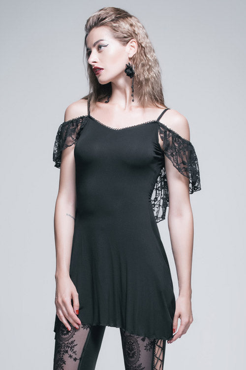 Long Gothic Tee with Rose Lace and Tassel Back