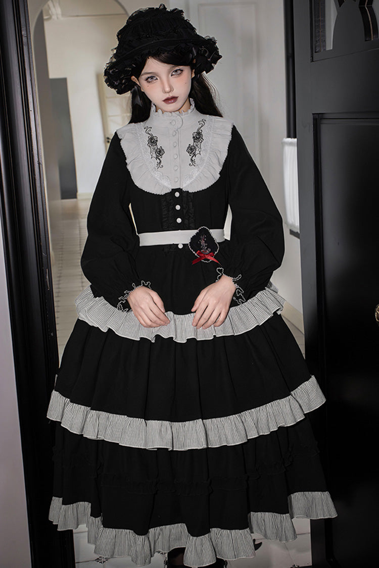 Castle Night Long Sleeved Ruffled Embroidered Gothic Lolita Dress