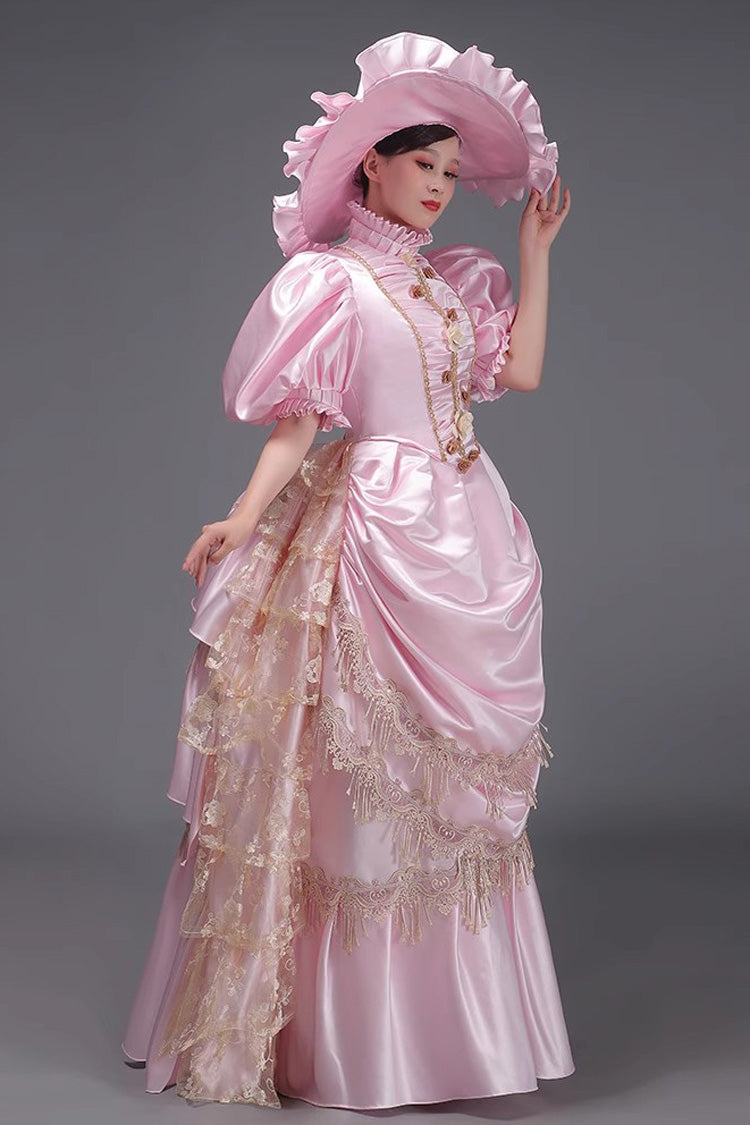Victorian Princess Gown with Layered Ruffles, European Elegance