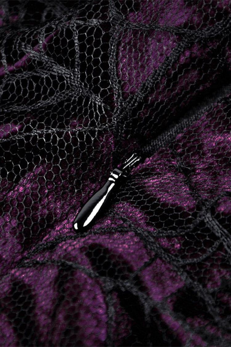Black/Purple Multi-Layer Lace Lace-Up Gothic Dress