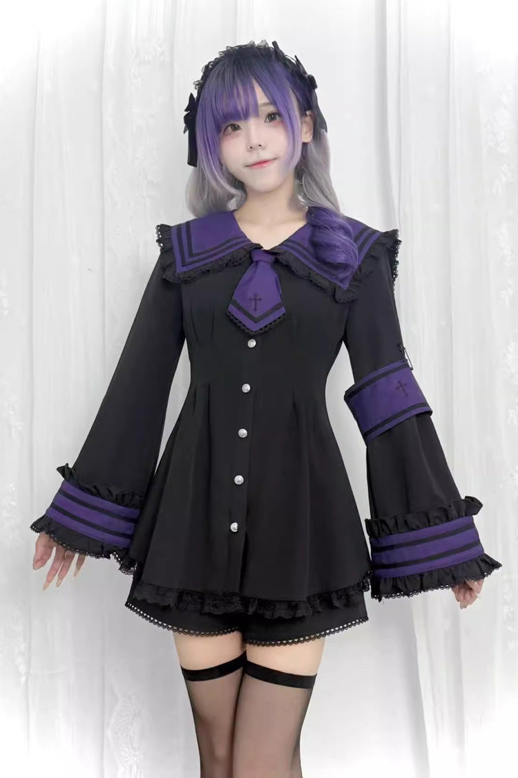 Lace Trim Bow Detail Jirai Kei Dress and Shorts Set