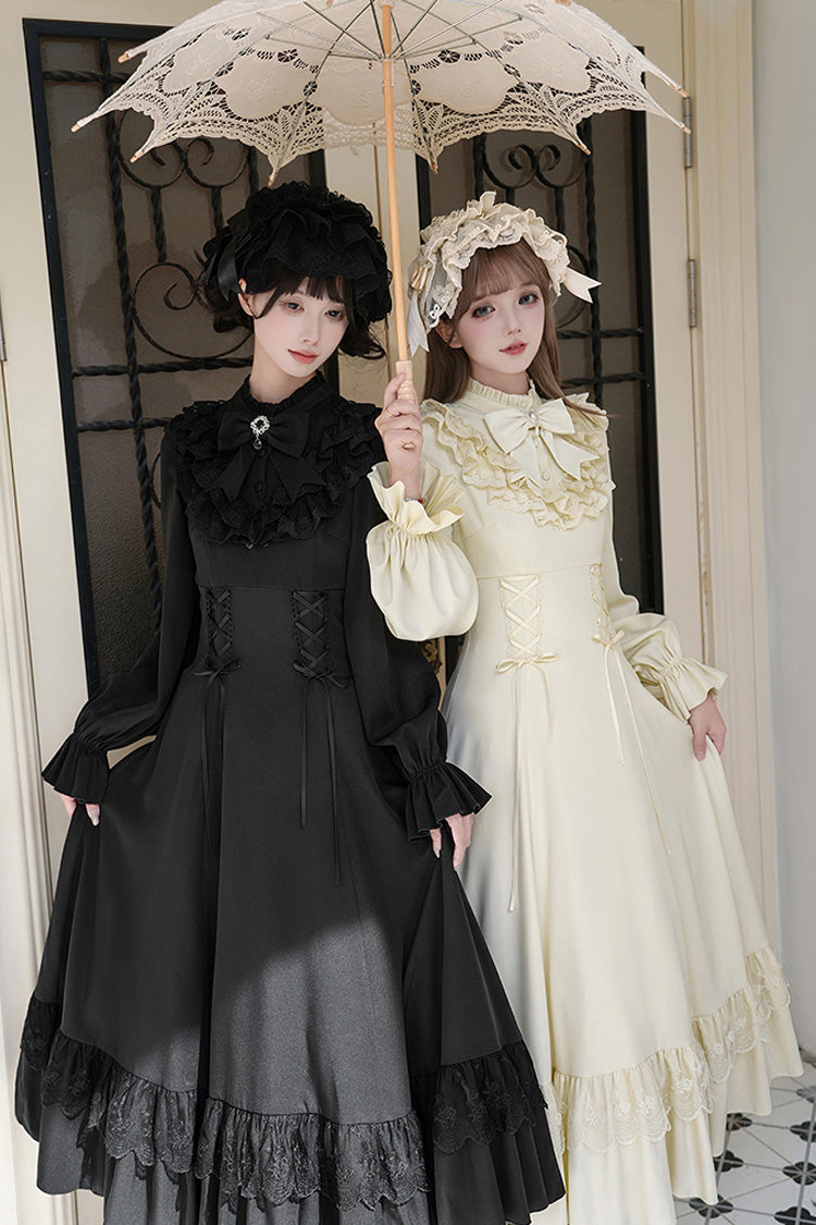 Letters Poems Day Night Stand Collar Long Sleeves Ruffle Bowknot Lace-Up Gothic Lolita Dress