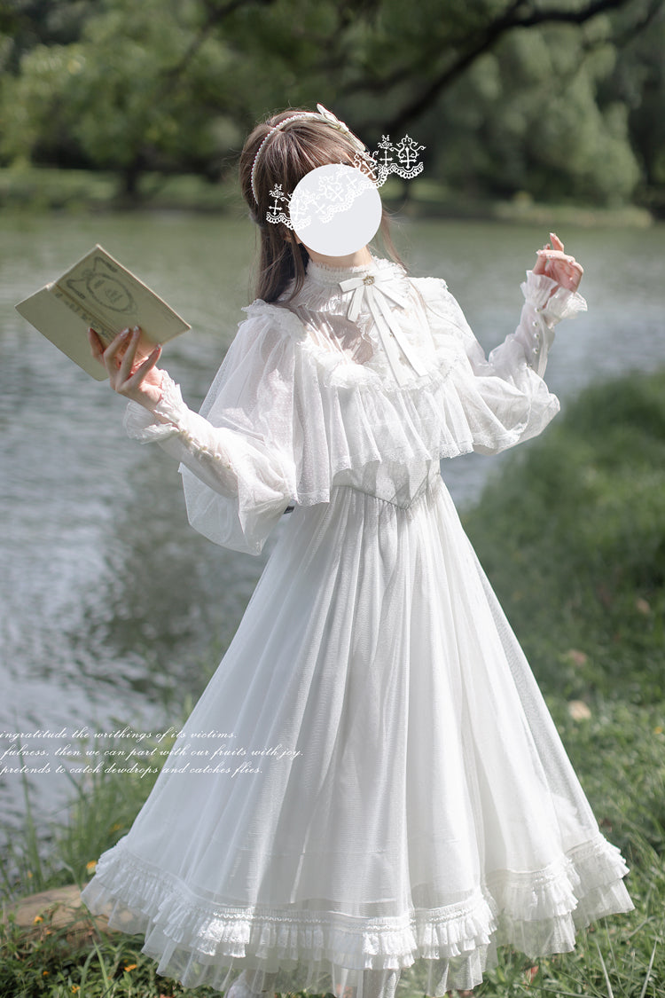 Ivory Long Sleeve Bow Lace Sweet Elegant Dress