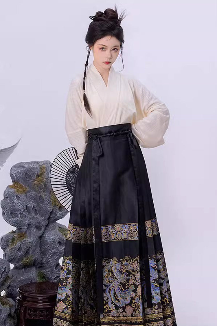 High-Waisted Hanfu Skirt with Chinese Print Pattern