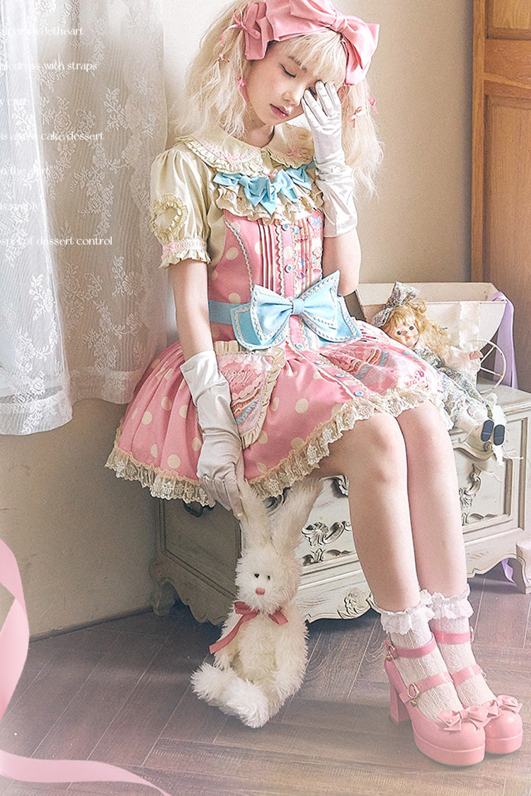 Dessert Print Bowknot Strap Sweet Dress