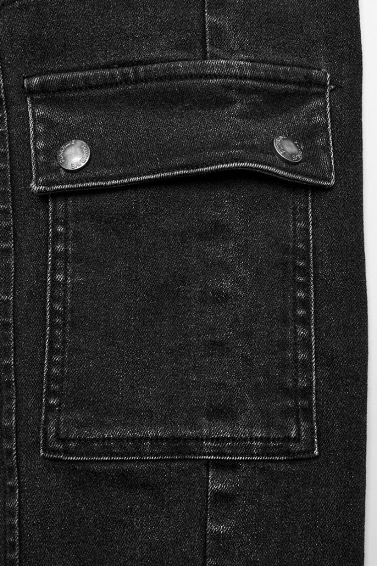 Punk Men's Pleated Cargo Pants, Jet Black
