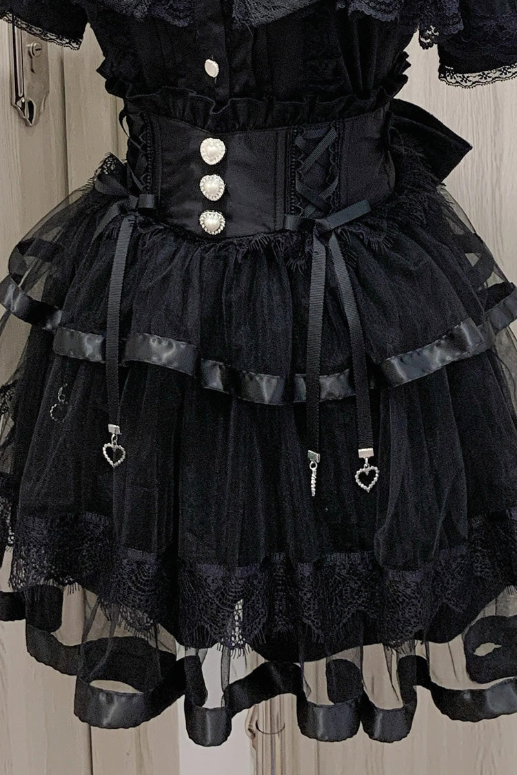 Fishbone Lace Ruffle Bowknot Jirai Skirt in Two Tones