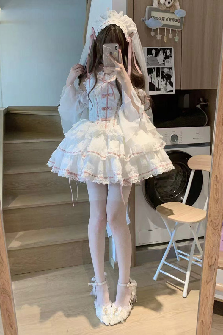 Ivory Detachable Trumpet Sleeve Bow Lace Sweet Coord