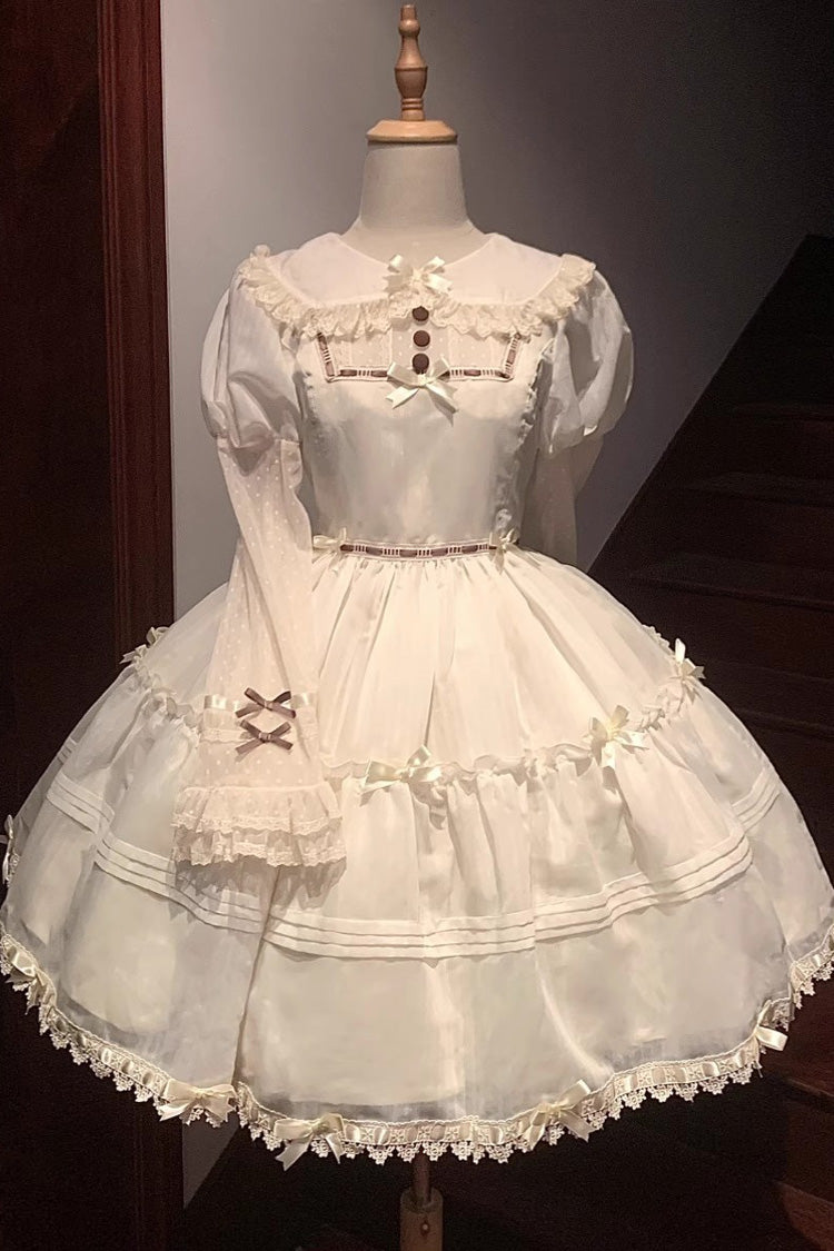 White Lapel Collar Long Sleeve Hollow Sweet Princess Lolita Dress