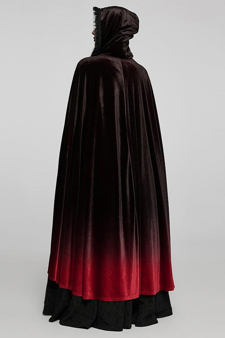 Crimson & Noir Gradient Fantasy Cloak with Wide Sleeves & Hood