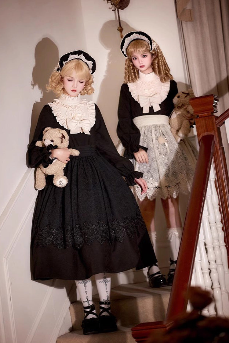 Black Long Sleeve Bow Lace Vintage Dress - Twilight Choir