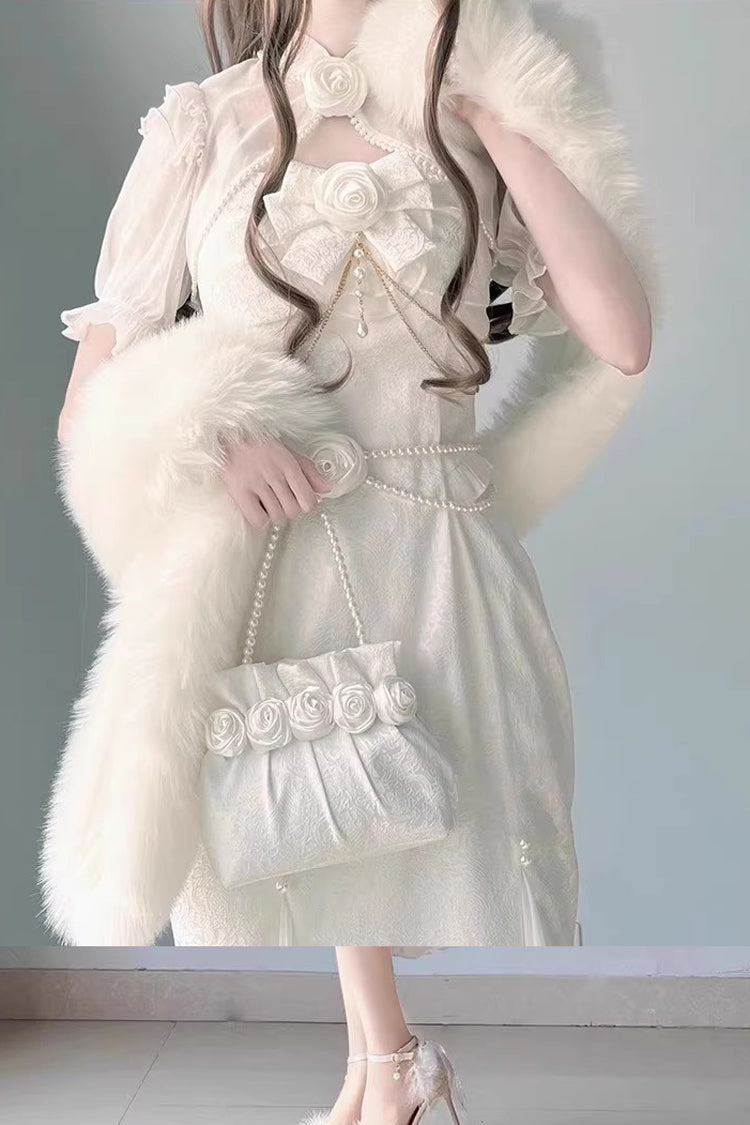 Camellia 1.0 White Sleeveless Jacquard Lace Sweet Fishtail JSK Dress