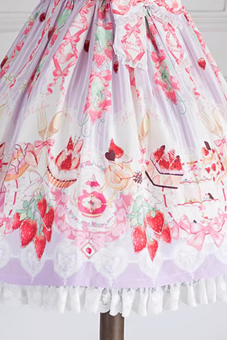 Short-Sleeve Ruffled Bow Sweet Dress with Print - Strawberry Feast