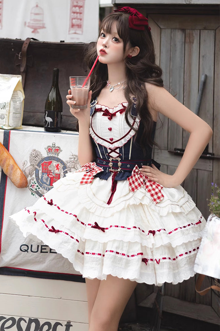 Patriotic Fairy Tale Layered Ruffled Bow Princess Lolita Skirt Set