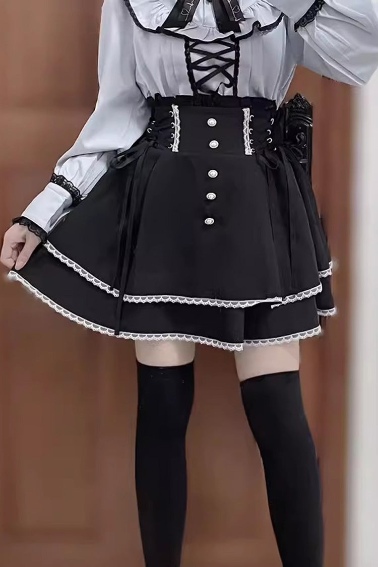 High Waist Bowknot Lace Lace-Up Sweet Lolita Jirai Skirt in Two Tones