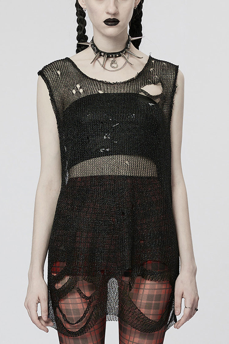 Sleeveless Mesh Ripped Steampunk Sweater