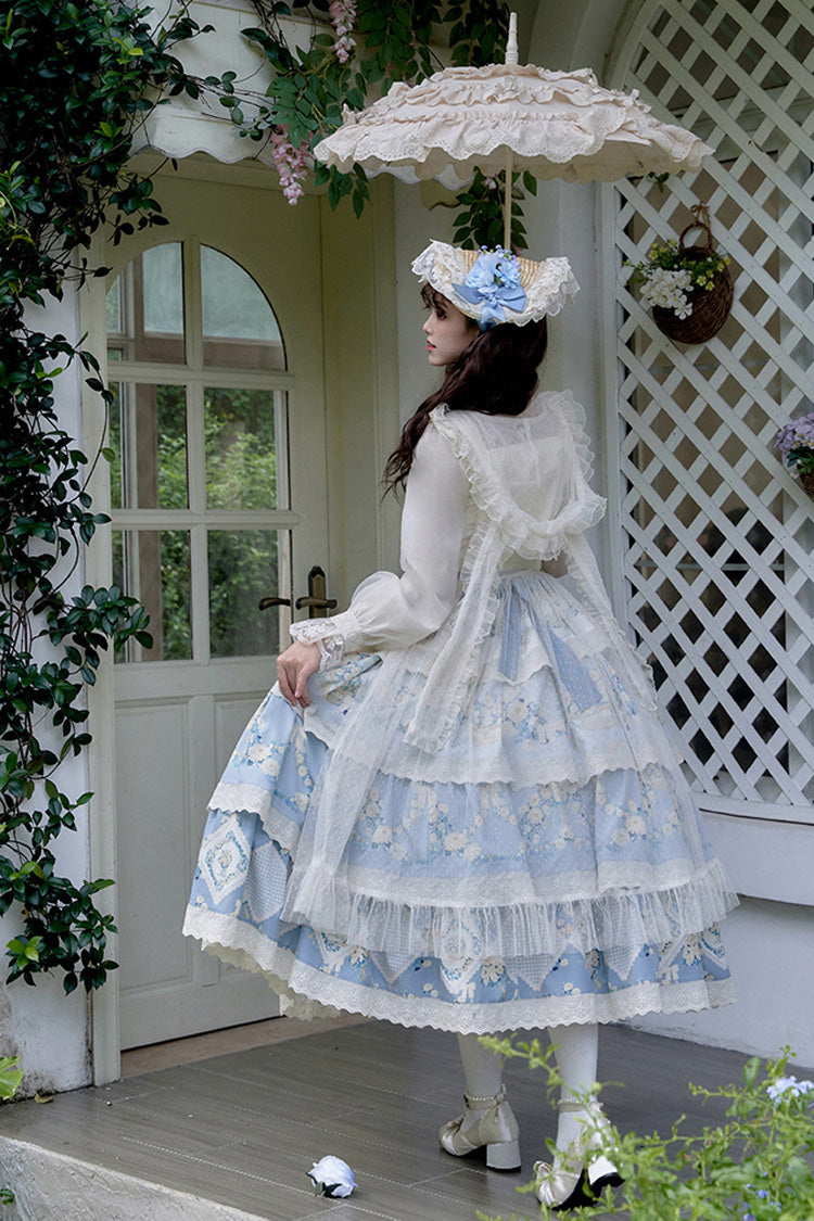 Pastoral Multi-Layered Printed JSK Dress with Embroidery