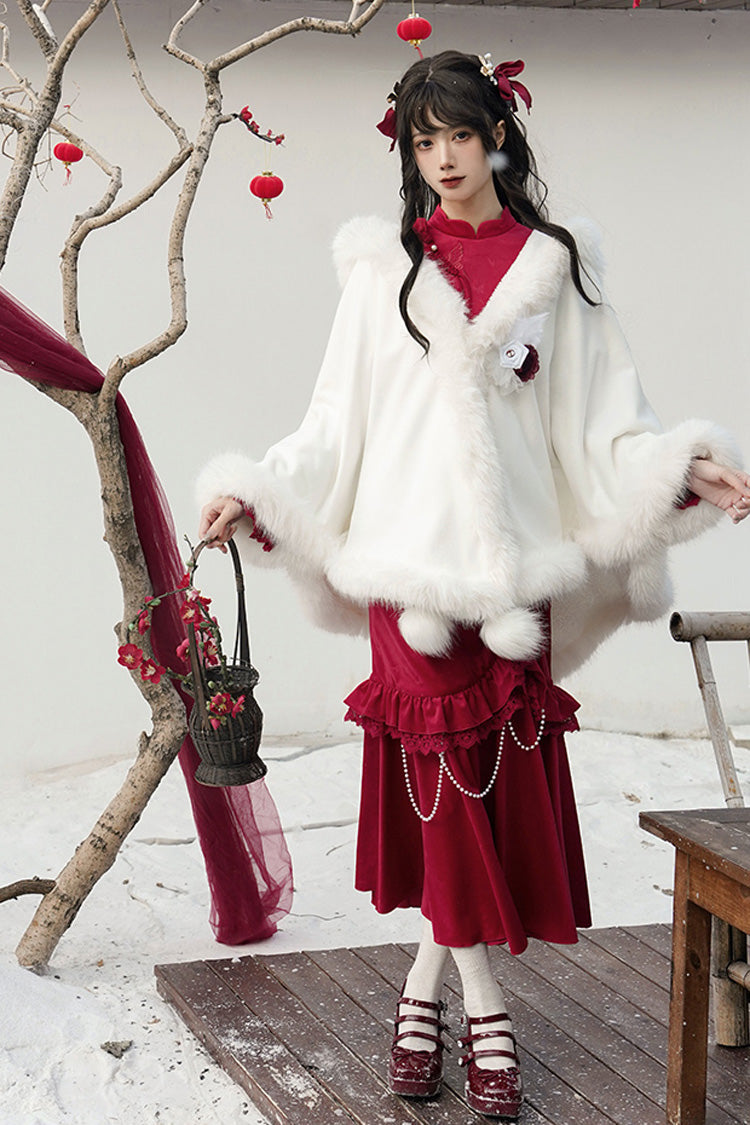 Scarlet Embroidered Lace Bow Classic Chinese Elegant Lolita Dress