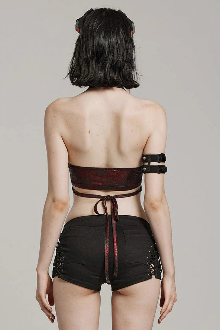 Women's Steampunk Halter Corset with Ring Accents and Lace-Up Front in 2 Colors