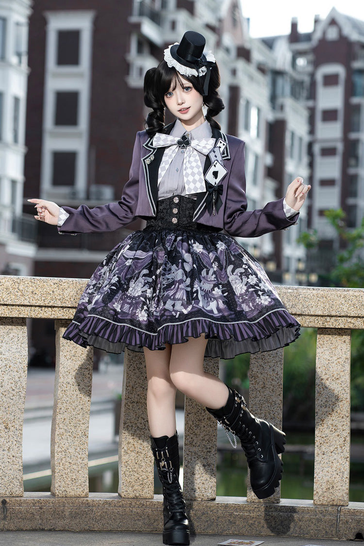 Black/Purple Printed Ruffled Sweet Classic Skirt Set - Magic Troupe