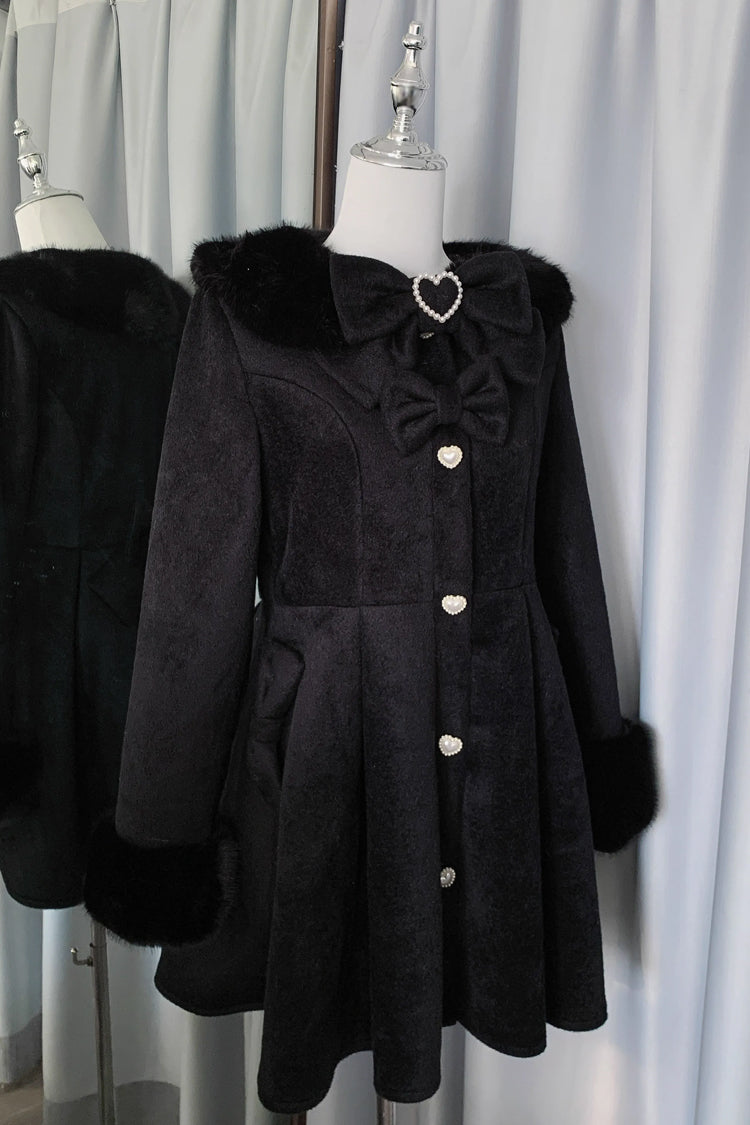 Snow Plush Thickened Long-Sleeve Bowknot Sweet Lolita Coat, Two Shades