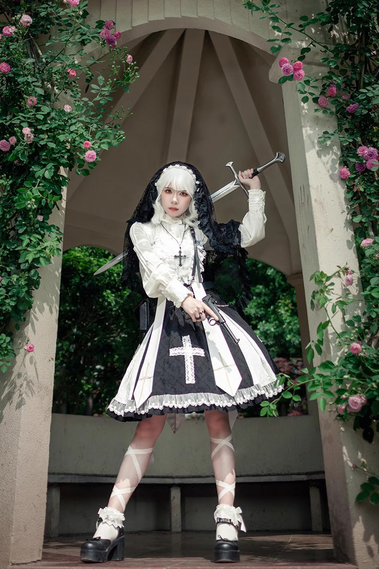 Cross Print Ruffle Sleeveless Gothic Lolita Dress