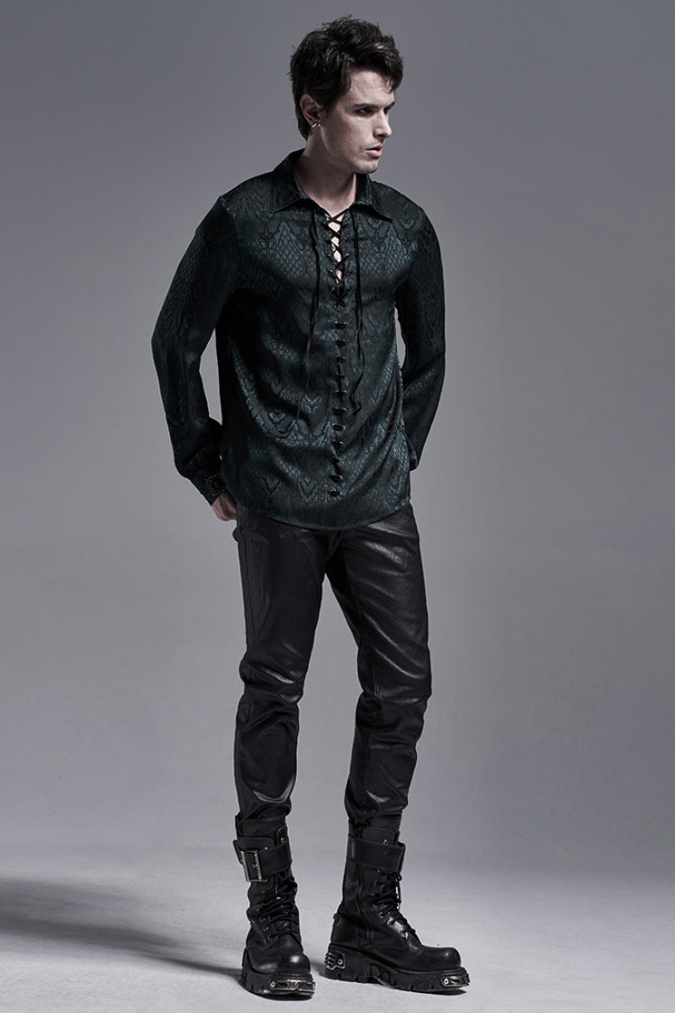 Gothic Men's Shirt with Eyelets and Metal Cuffs