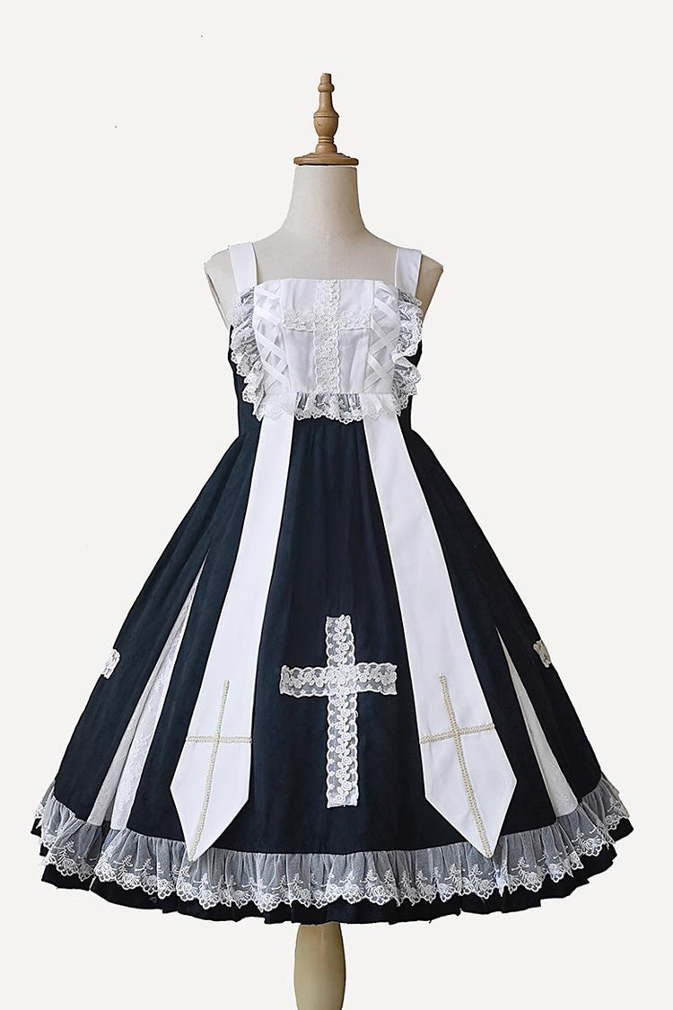 Cross Print Ruffle Sleeveless Gothic Lolita Dress